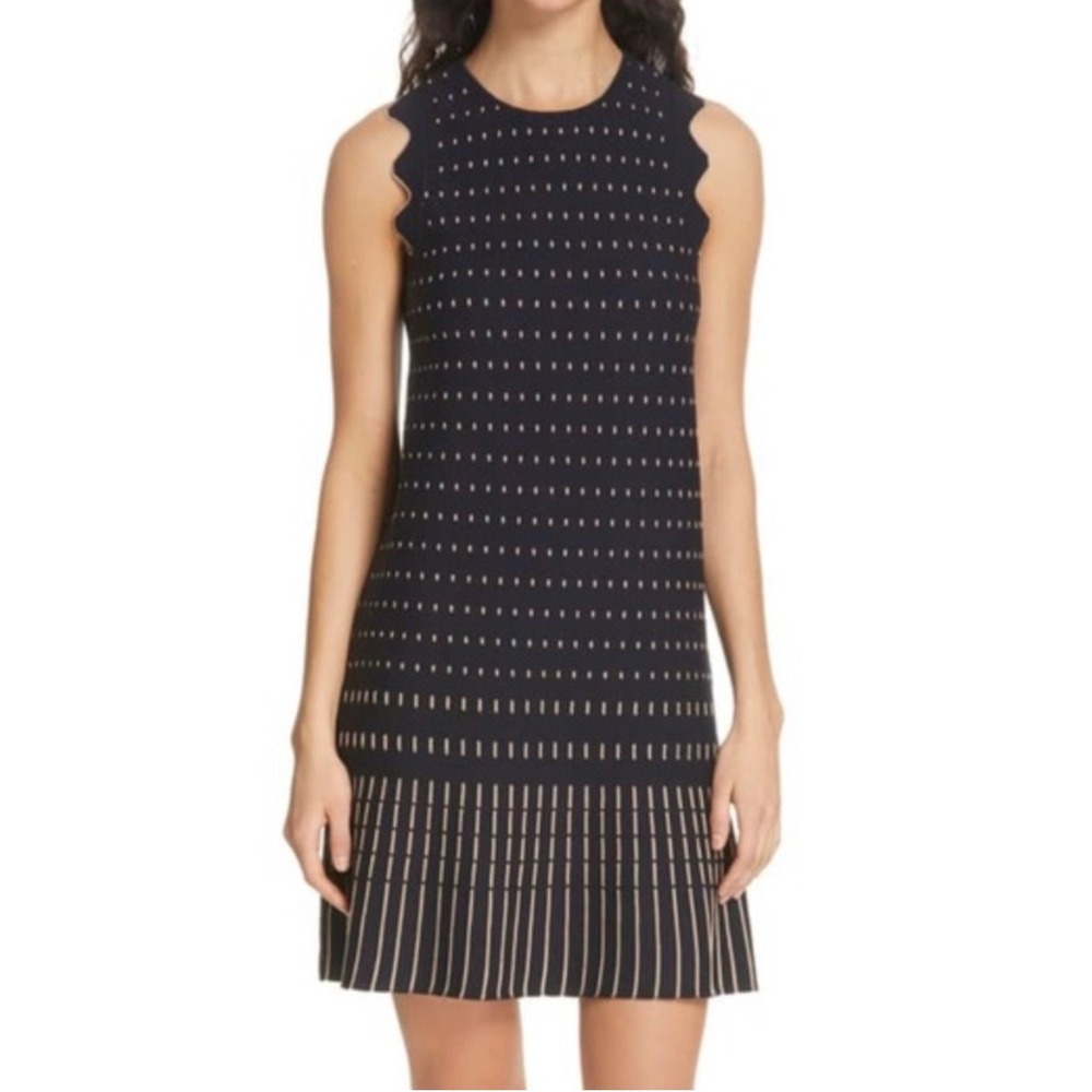 Ted Baker Relioa Metalic Jacquard Knit Navy Blue Dress‎ US Sz 6/Ted Sz 2